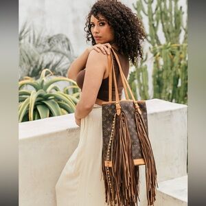 Vintage Boho LV Brown Fringe Designer Tote Bag